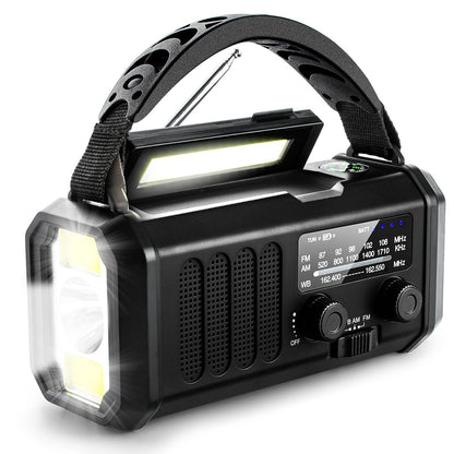 Solar Powered Emergency Radio with AM/FM, Rechargeable Battery, Flashlight, Reading Light and Phone Charger for Indoor Outdoor Use.