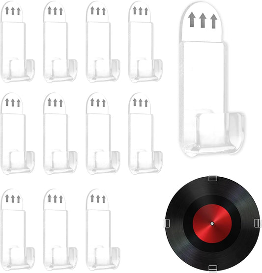 12 Pack Acrylic Transparent Vinyl Record Holder Wall Mount No Drilling Required Display Rack.