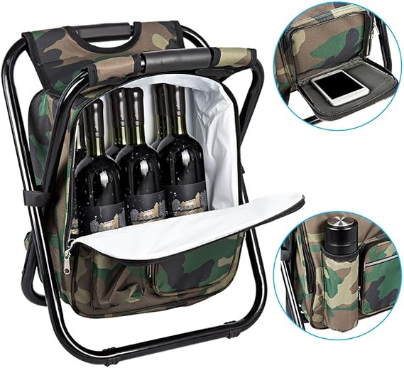 Camouflage Folding Camping Chair Portable Compact Adjustable Fishing Stool for Outdoor Use.