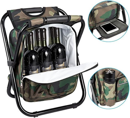 Camouflage Folding Camping Chair Portable Compact Adjustable Fishing Stool for Outdoor Use.