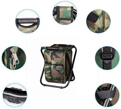 Camouflage Folding Camping Chair Portable Compact Adjustable Fishing Stool for Outdoor Use.