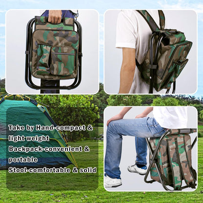 Camouflage Folding Camping Chair Portable Compact Adjustable Fishing Stool for Outdoor Use.