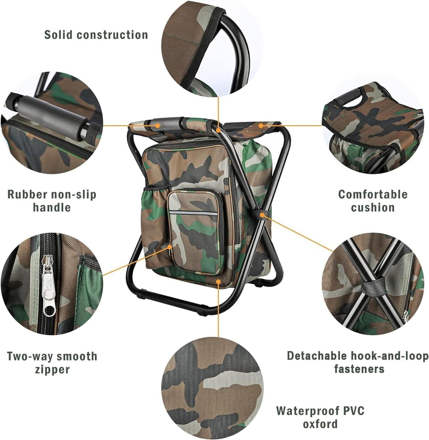 Camouflage Folding Camping Chair Portable Compact Adjustable Fishing Stool for Outdoor Use.