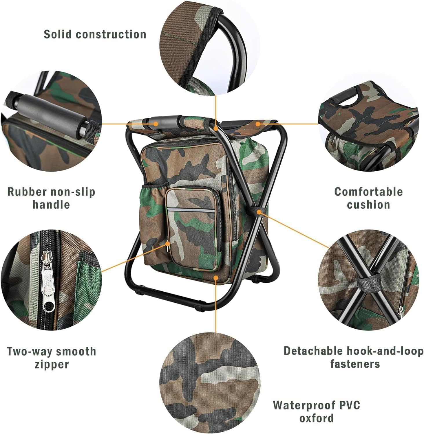Camouflage Folding Camping Chair Portable Compact Adjustable Fishing Stool for Outdoor Use.