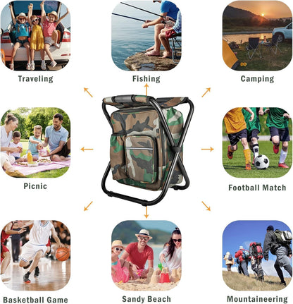 Camouflage Folding Camping Chair Portable Compact Adjustable Fishing Stool for Outdoor Use.