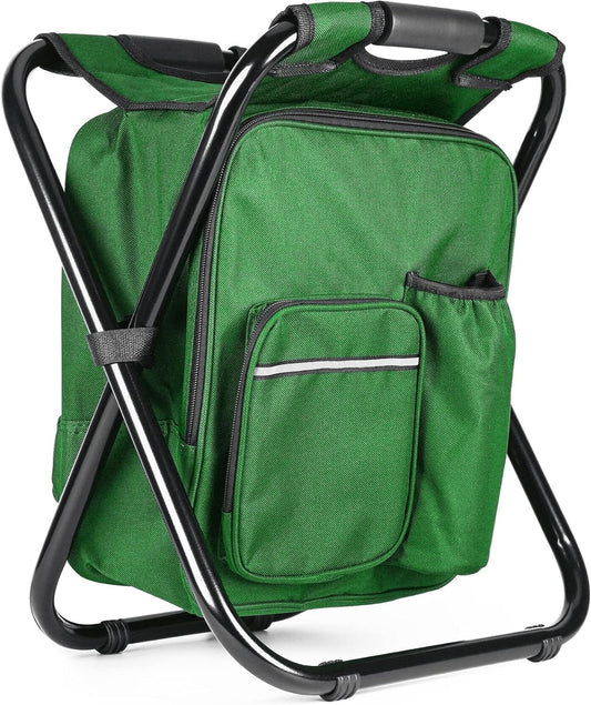Military Green Folding Camping Chair - Portable, Compact, Adjustable with Fishing Rod Holder.