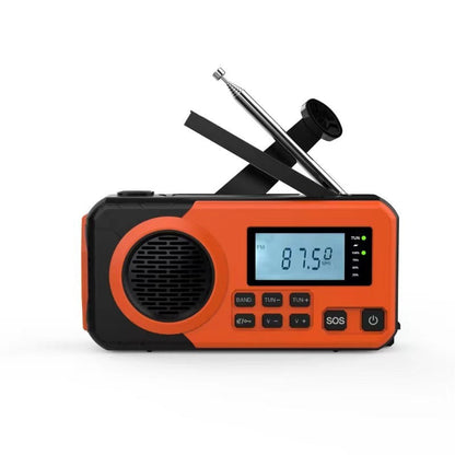 Emergency Radio Solar Hand Crank Portable Rechargeable Battery Powered Orange.