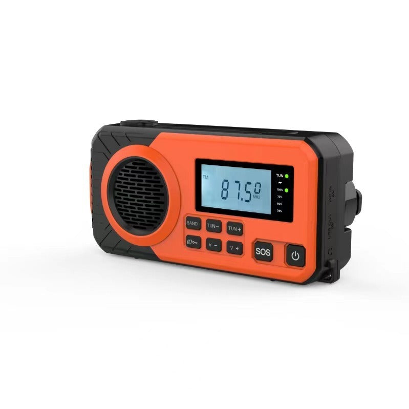 Emergency Radio Solar Hand Crank Portable Rechargeable Battery Powered Orange.
