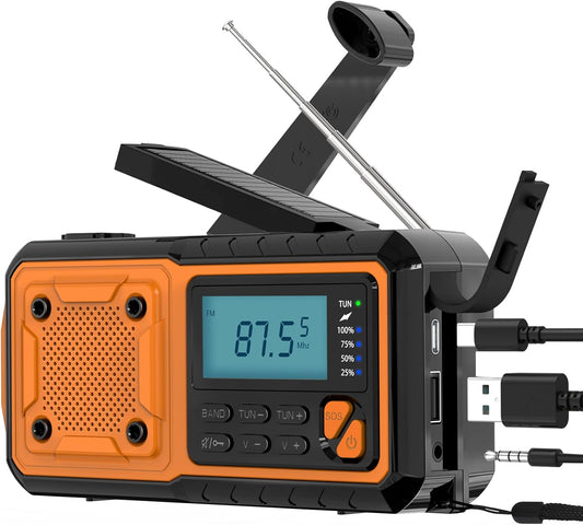 Emergency Radio Flashlight 4000mAh Hand Crank Portable AM/FM Radio for Camping Outdoor Emergencies Orange.