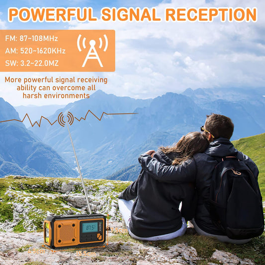 Emergency Radio Flashlight 4000mAh Hand Crank Portable AM/FM Radio for Camping Outdoor Emergencies Orange.