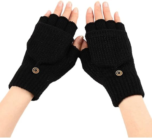 Women's Warm Fingerless Gloves Black Pair.