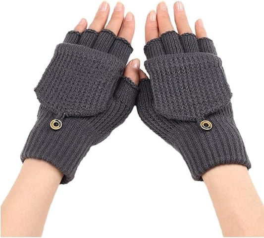 Women's Warm Fingerless Gloves - 1 Pair - Dark Grey.