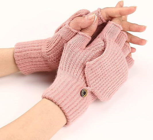 Women's Warm Fingerless Gloves - Pink - 1 Pair.