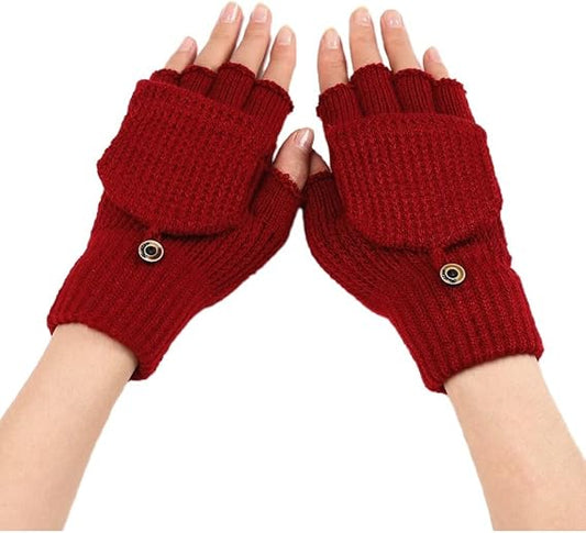 Women's Red Warm Fingerless Gloves 1 Pair.