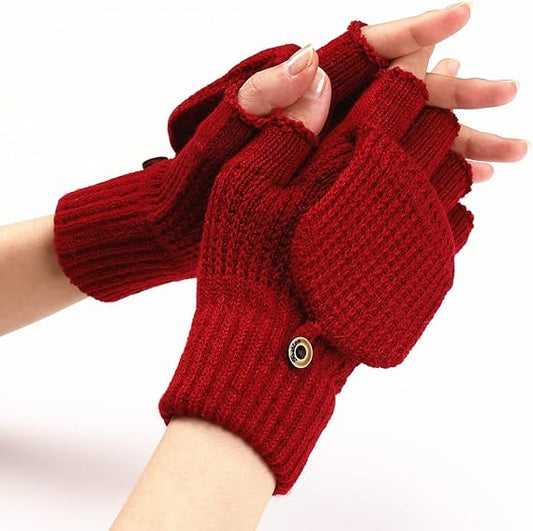 Women's Red Warm Fingerless Gloves 1 Pair.