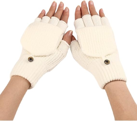 Women's Warm Fingerless Gloves - 1 Pair - White.