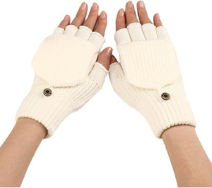Women's Warm Fingerless Gloves - 1 Pair - White.