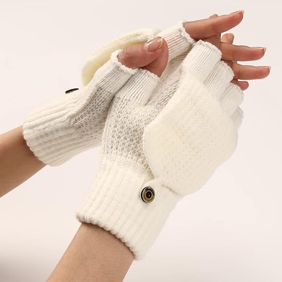 Women's Warm Fingerless Gloves - 1 Pair - White.