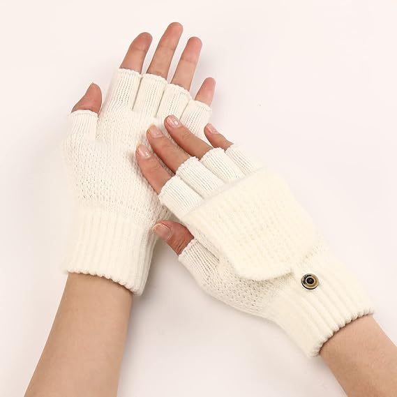 Women's Warm Fingerless Gloves - 1 Pair - White.