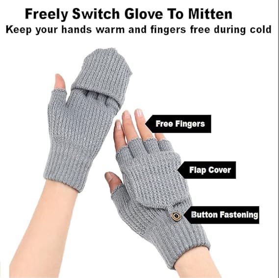 Women's Warm Fingerless Gloves - 1 Pair - White.