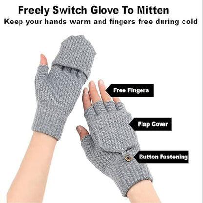 Women's Warm Fingerless Gloves - 1 Pair - White.