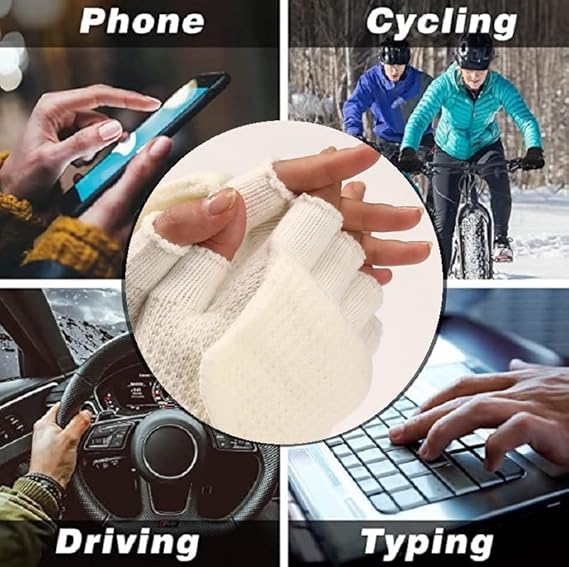 Women's Warm Fingerless Gloves - 1 Pair - White.