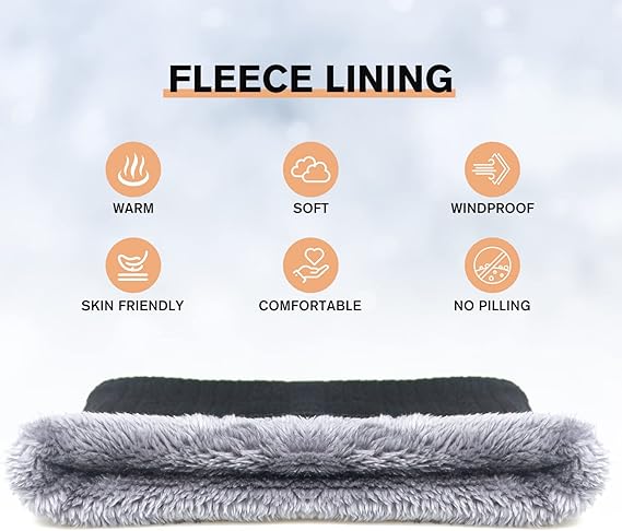 Winter Sports Fleece Scarf - Unisex Dark Grey Warm Neck Warmer for Cold Weather