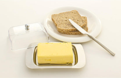 Stainless Steel Butter Dish with Lid 18.5x12.2x6cm Transparent Butter Container