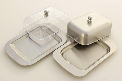 Stainless Steel Butter Dish with Lid 18.5x12.2x6cm Transparent Butter Container