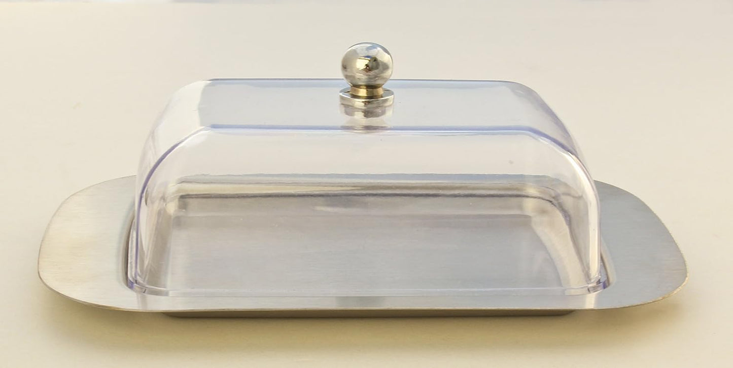 Stainless Steel Butter Dish with Lid 18.5x12.2x6cm Transparent Butter Container