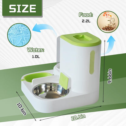 Automatic Pet Feeder 1 Piece Dog Cat Food Bowl Water Bowl Green