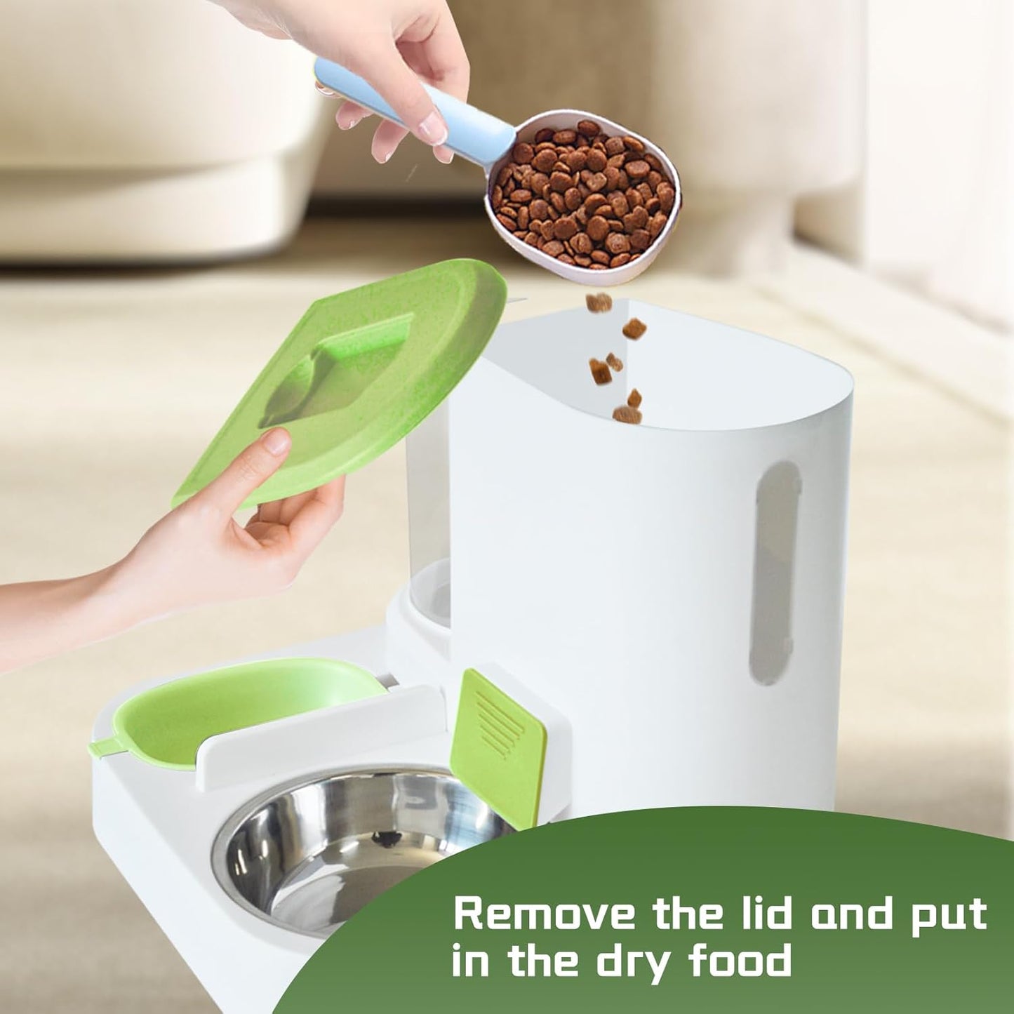 Automatic Pet Feeder 1 Piece Dog Cat Food Bowl Water Bowl Green
