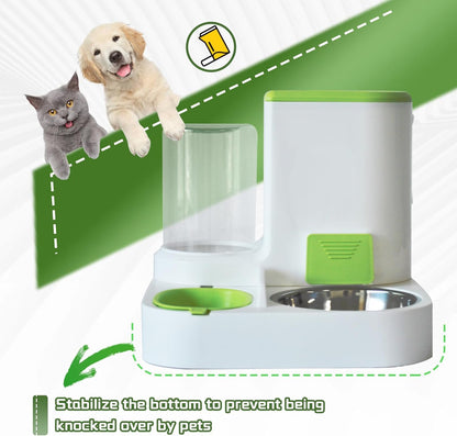 Automatic Pet Feeder 1 Piece Dog Cat Food Bowl Water Bowl Green