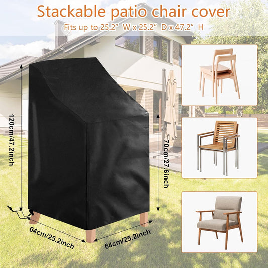 2 Pack Waterproof Outdoor Furniture Covers for Garden Cushions Stacking Chairs Black