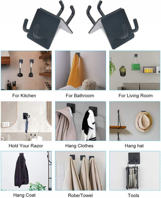 2 Pack Black Stainless Steel Non-Slip Self-Adhesive Bathroom Towel Holders