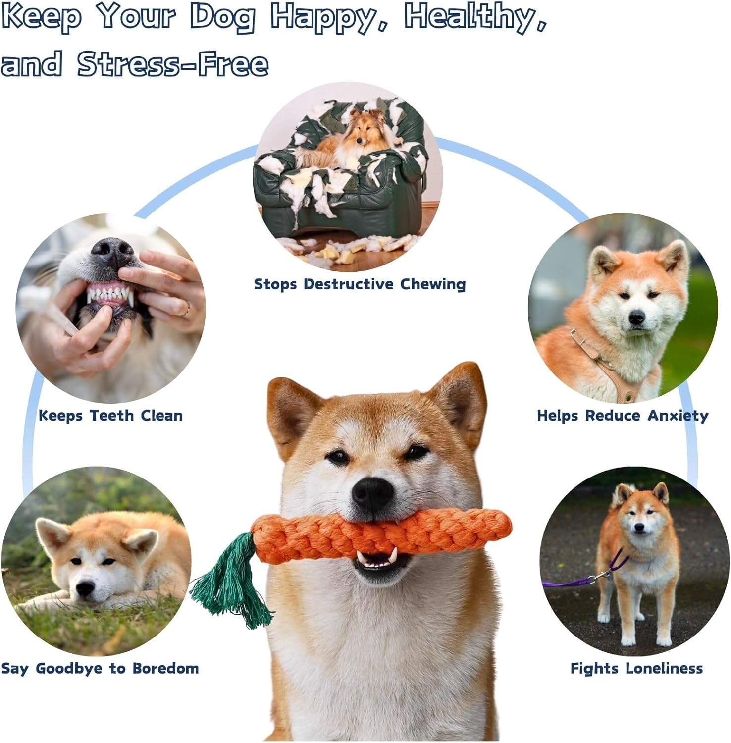 5 Pack Dog Chew Toys - 100% Cotton Material - Durable Bite-Resistant for Teeth Cleaning and Interactive Play - Ideal for Dogs of All Sizes.