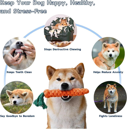 5 Pack Dog Chew Toys - 100% Cotton Material - Durable Bite-Resistant for Teeth Cleaning and Interactive Play - Ideal for Dogs of All Sizes.