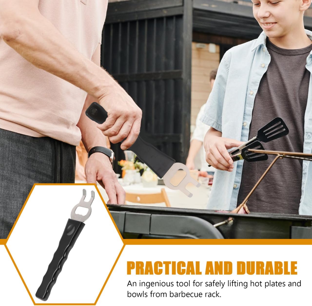 1 Piece Cast Iron & Stainless Steel Grill Lifter Tool - Heavy Duty BBQ Accessory for Safe Grill Movement