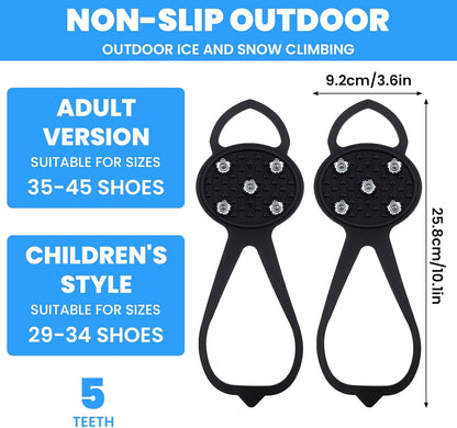 Anti-Slip Spikes Crampons with 5 Steel Teeth 2 Pairs for Traction on Ice and Snow