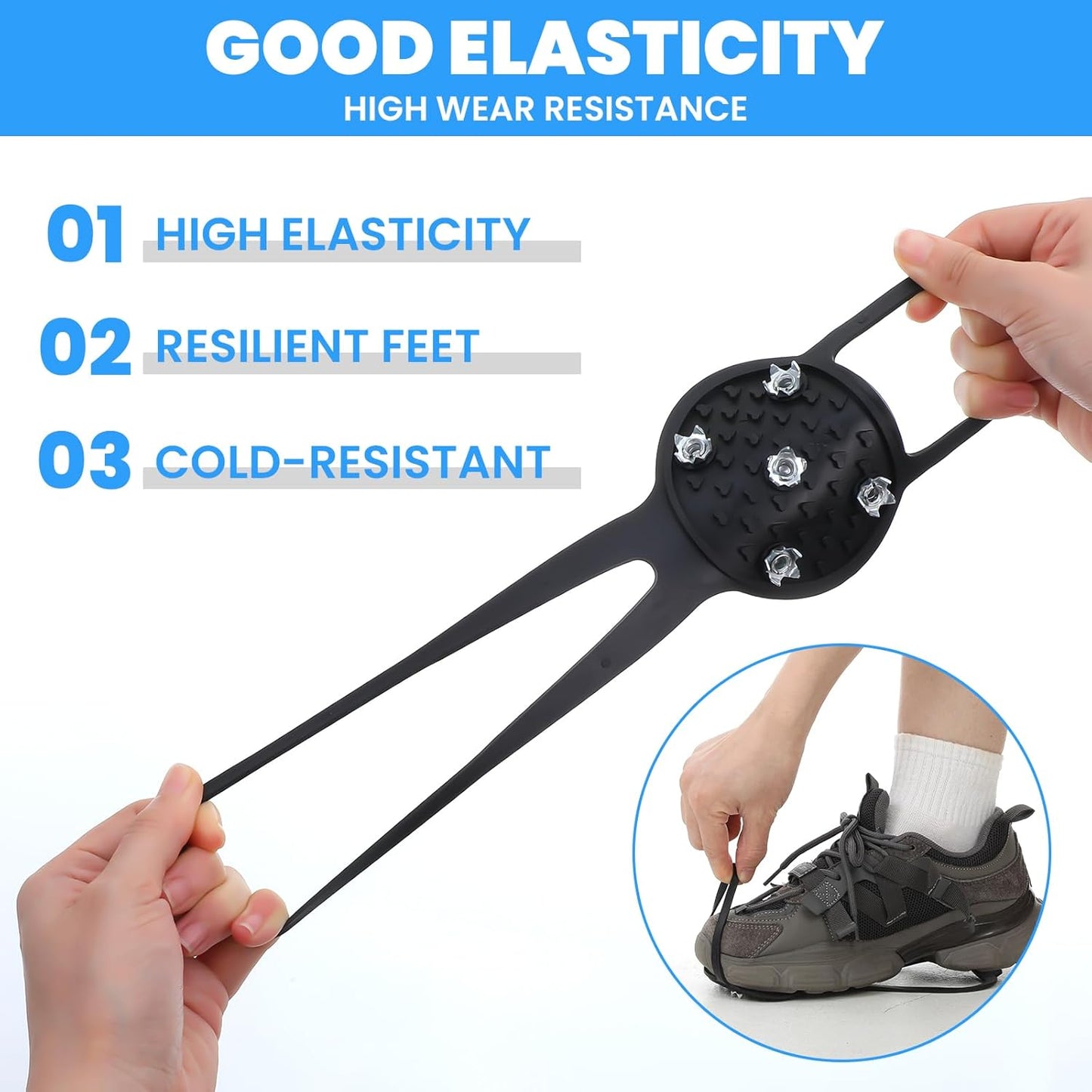 Anti-Slip Spikes Crampons with 5 Steel Teeth 2 Pairs for Traction on Ice and Snow