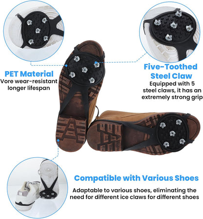 Anti-Slip Spikes Crampons with 5 Steel Teeth 2 Pairs for Traction on Ice and Snow