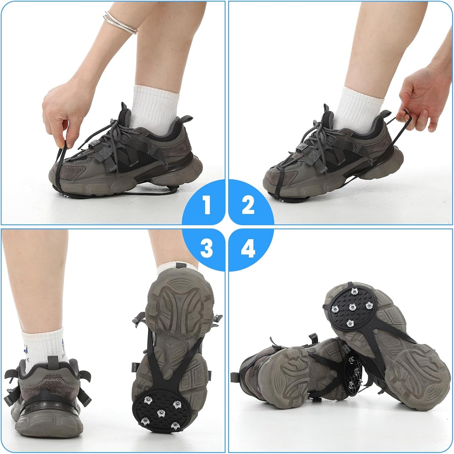 Anti-Slip Spikes Crampons with 5 Steel Teeth 2 Pairs for Traction on Ice and Snow