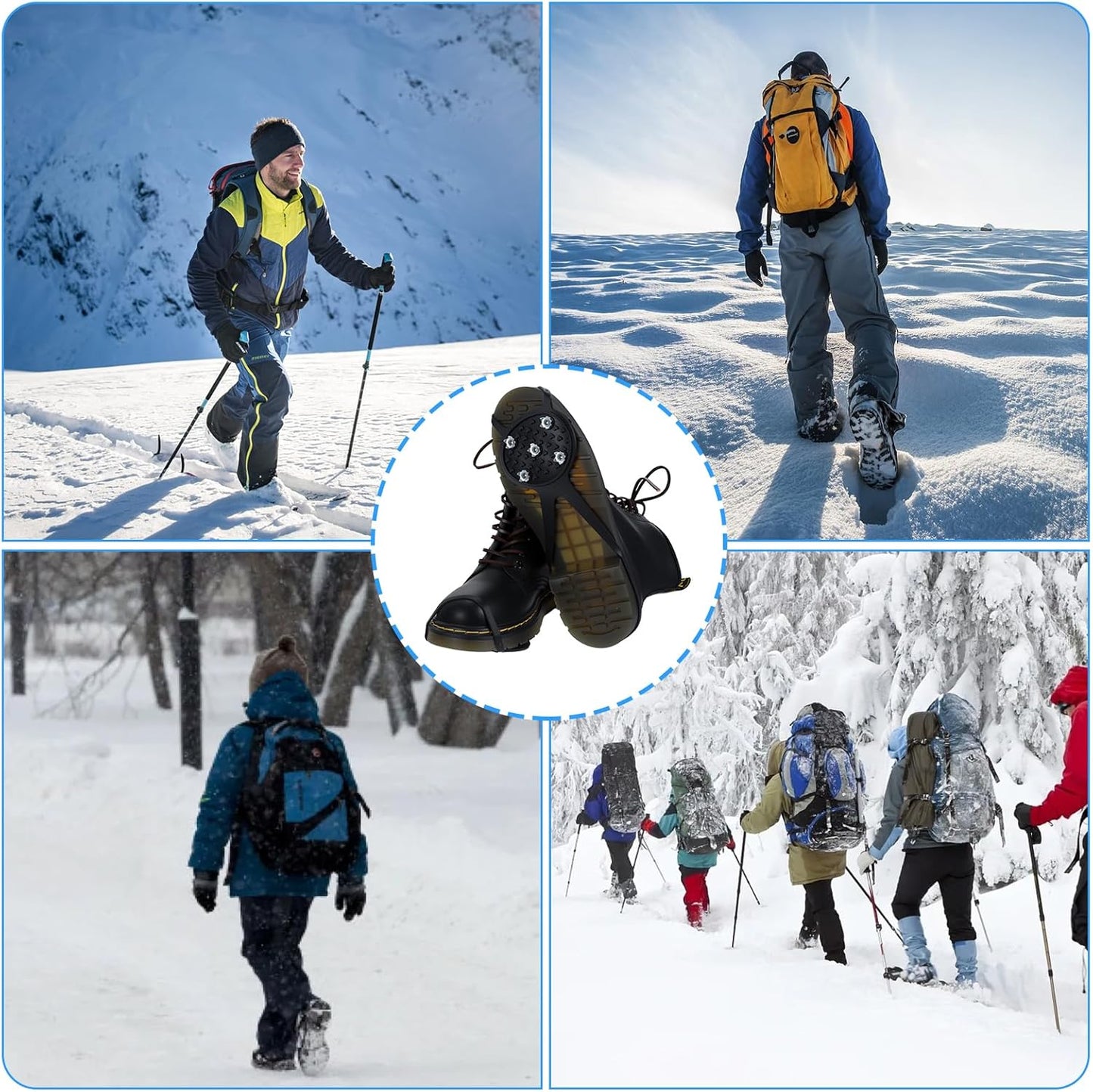 Anti-Slip Spikes Crampons with 5 Steel Teeth 2 Pairs for Traction on Ice and Snow