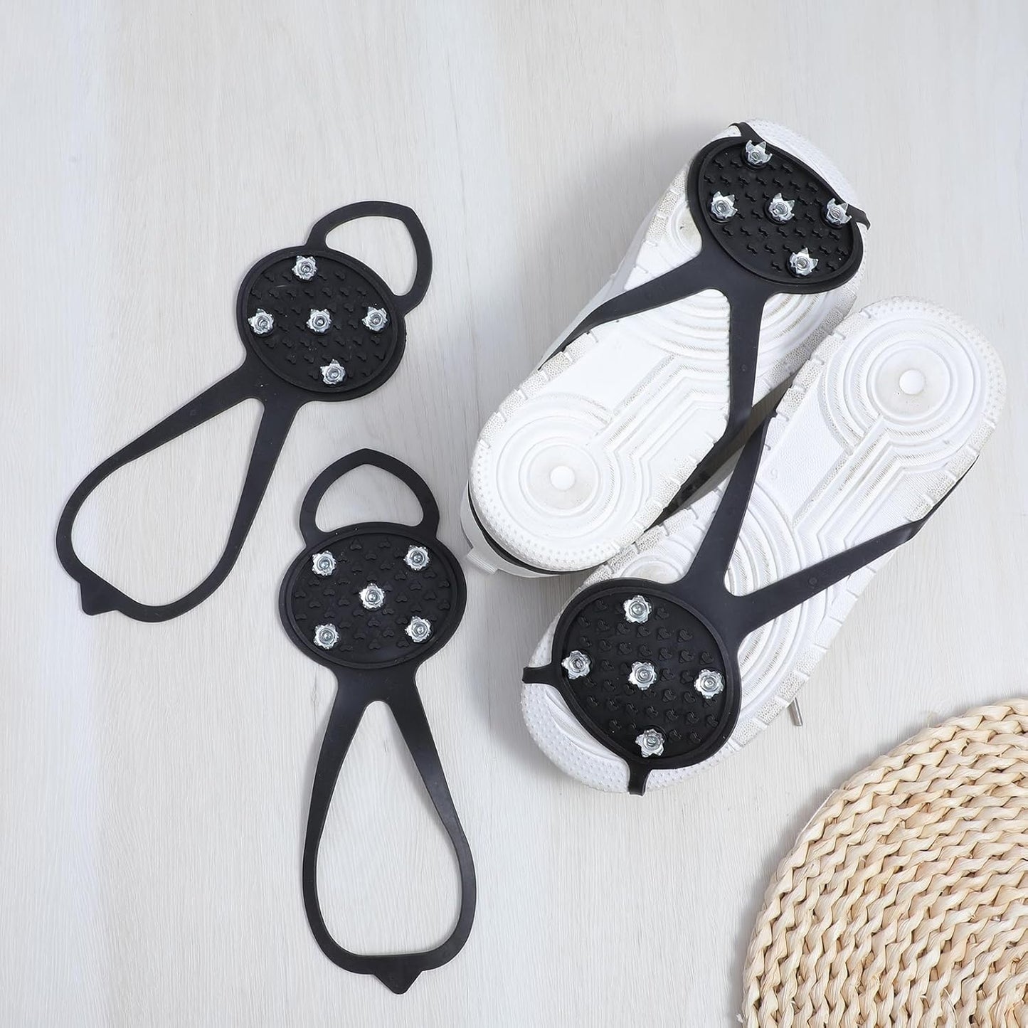 Anti-Slip Spikes Crampons with 5 Steel Teeth 2 Pairs for Traction on Ice and Snow