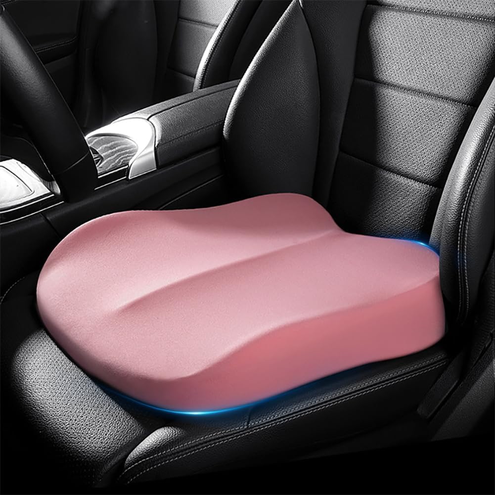 Memory Foam Car Seat Cushion 42x42x10cm Pink - Comfortable Support for Auto Seats.