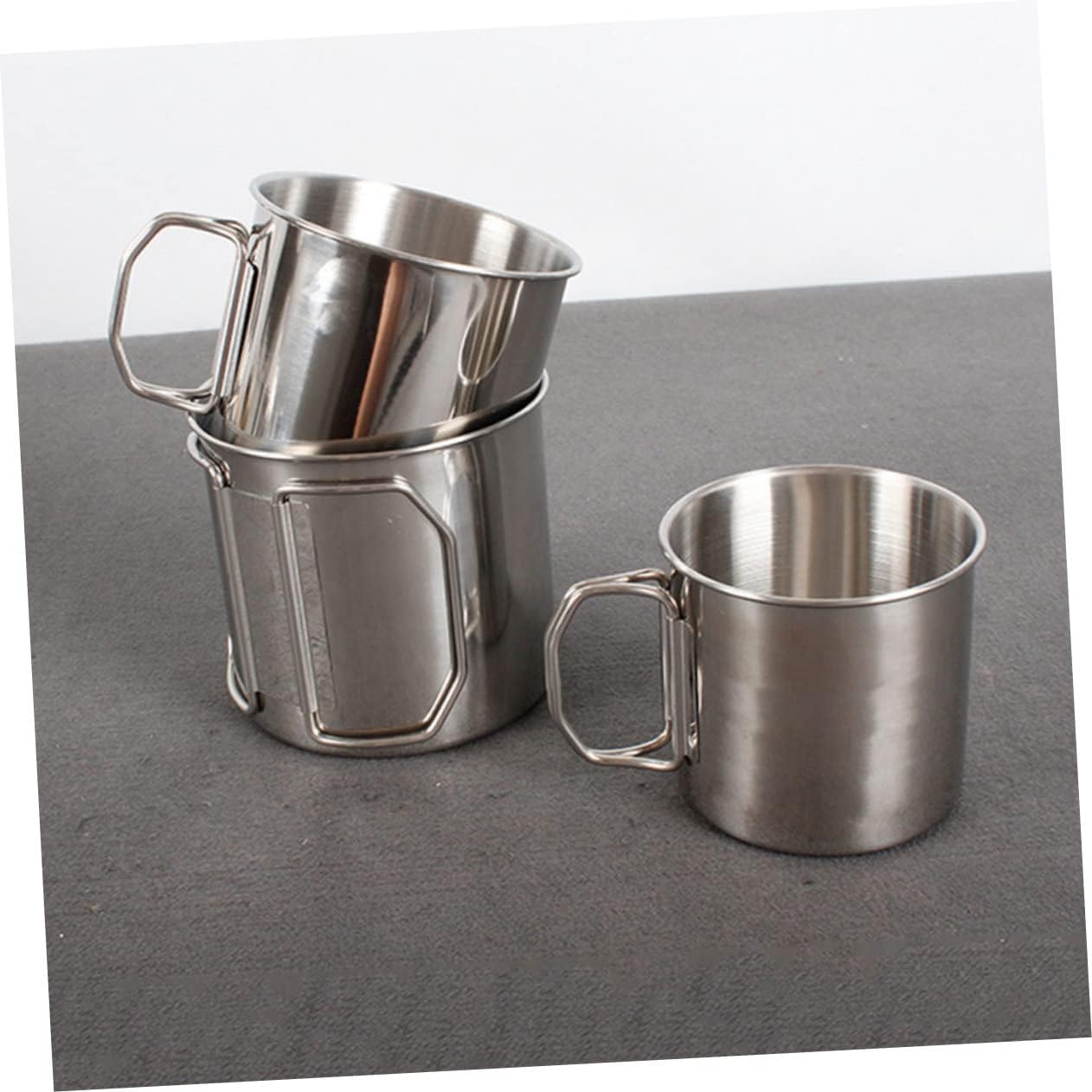 3-Piece Stainless Steel Cup Set Portable Stackable Metal Drinking Cups for Camping Hiking Picnic Outdoor Use Water Juice