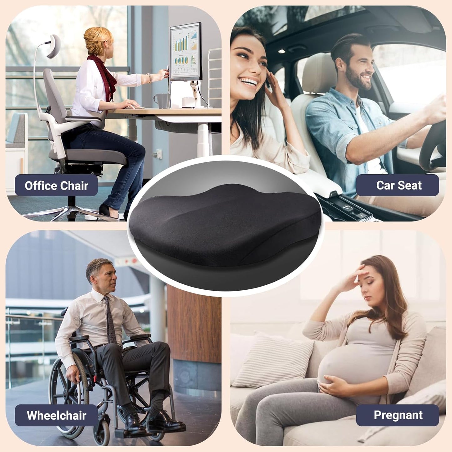 Memory Foam Car Seat Cushion 42x42x10cm Brown - Comfortable Supportive Auto Seat Pillow for Enhanced Driving Experience.