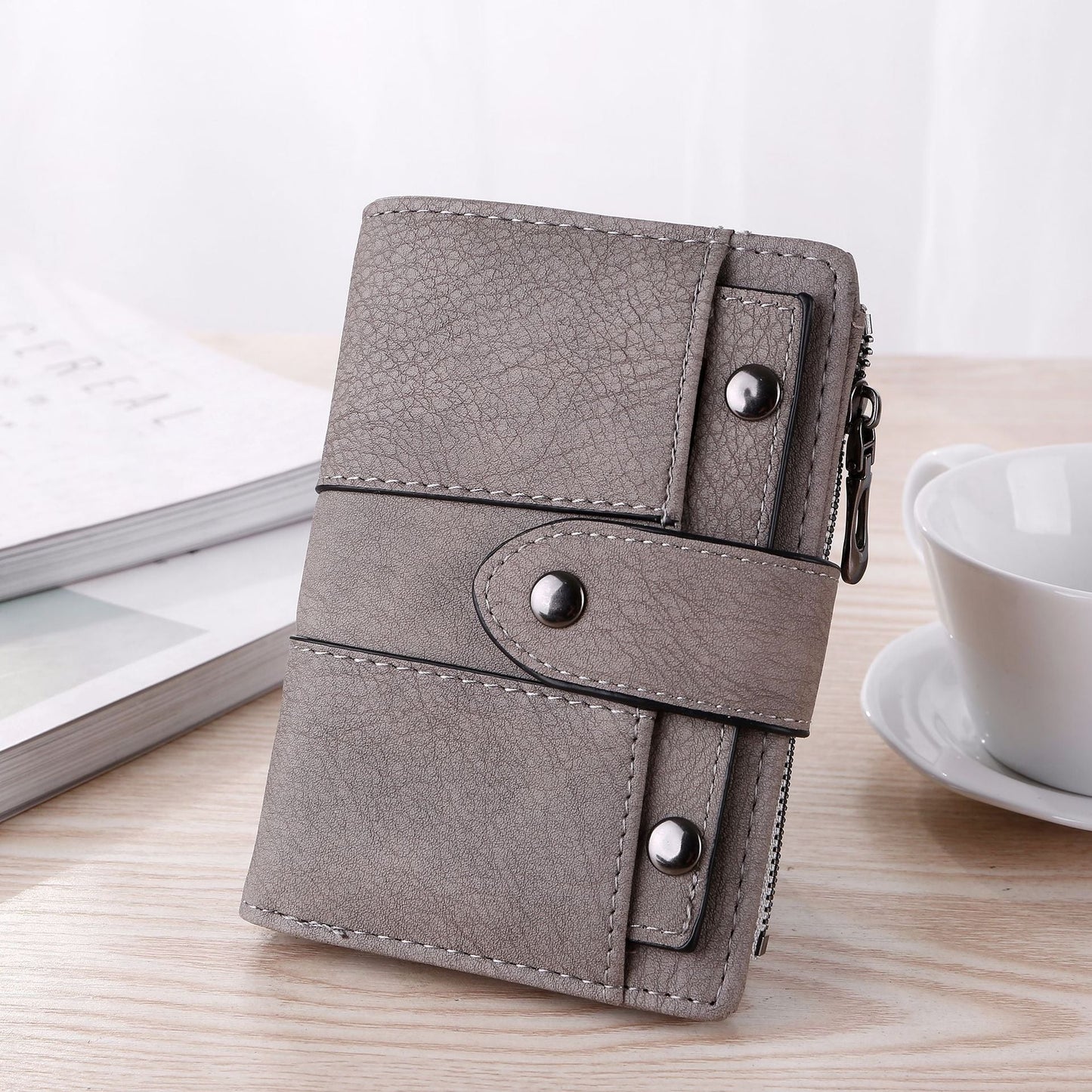 Women's Faux Leather Wallet Light Grey Coin Purse Card Holder.