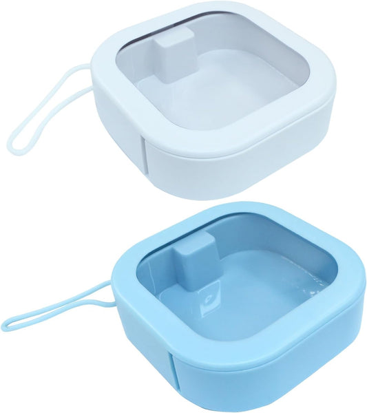 2 Piece Set Portable Blue and White Storage Boxes Stackable Travel Organizers for Small Hair Clips Jewelry Trimmer Accessories.