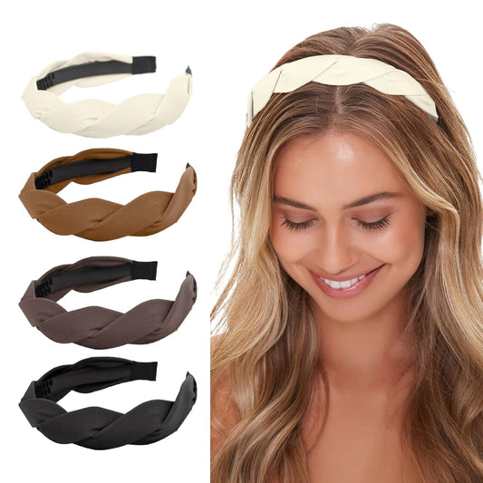 Women's Retro Wide Hairbands Set of 4 - Black White Brown Coffee - Adult Hair Accessories.